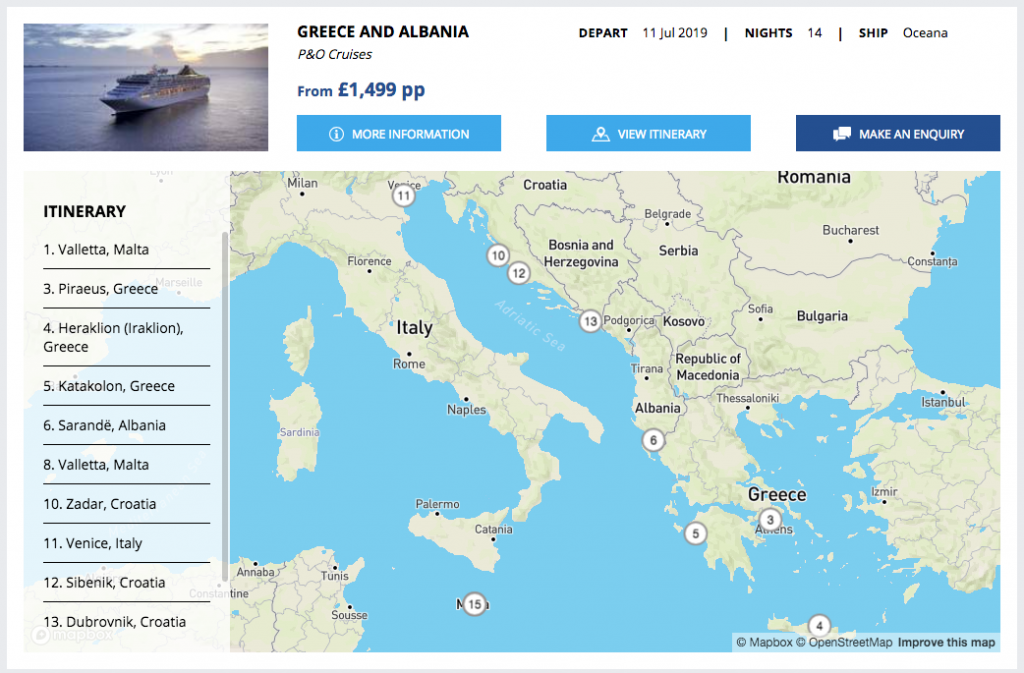 Screenshot of Cruise Search Itinerary
