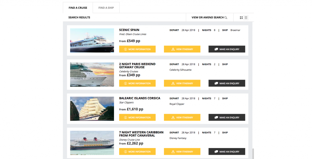 Screenshot of Cruise Search Customisable Colours