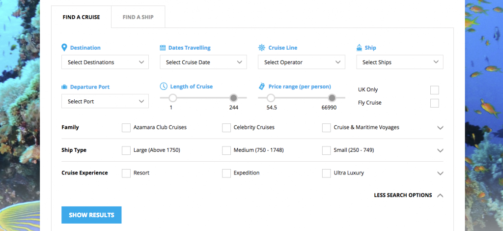 Screenshot of Getaway Travel Cruise Search