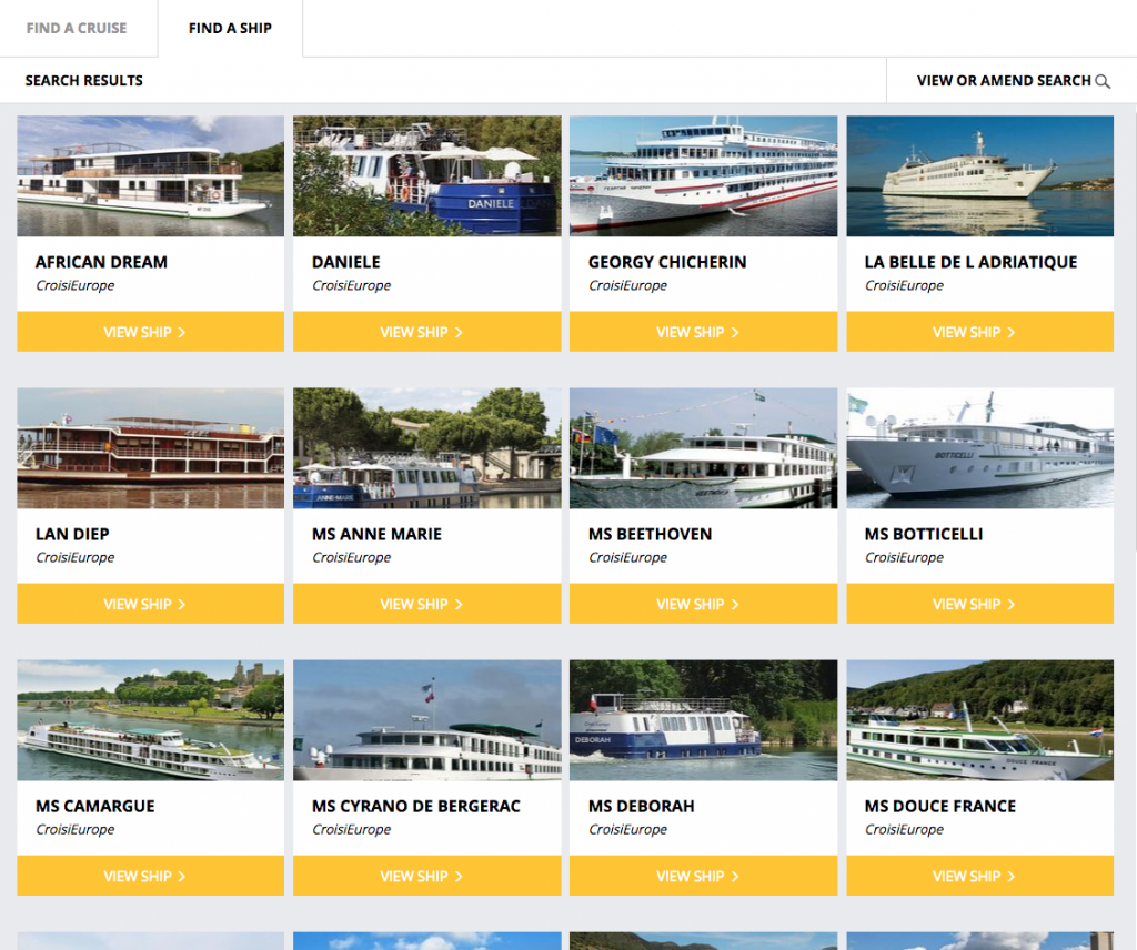 Screenshot of CroisiEurope ships on Cruise Search