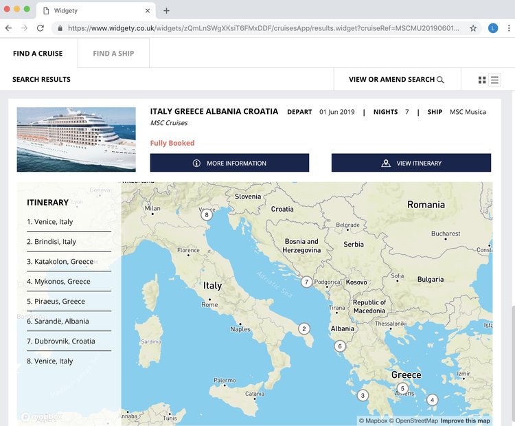 Screenshot of Widgety Cruise Search