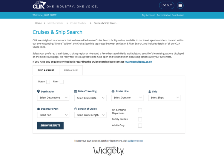 Screenshot of Cruise Search on Cruise Experts