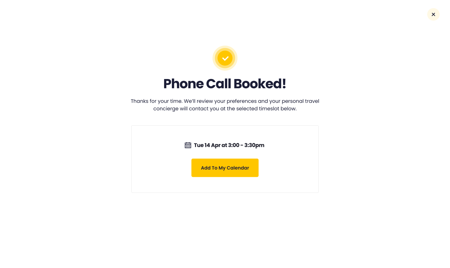 Ability to book a phone call directly with agent on Widgety Holiday Search