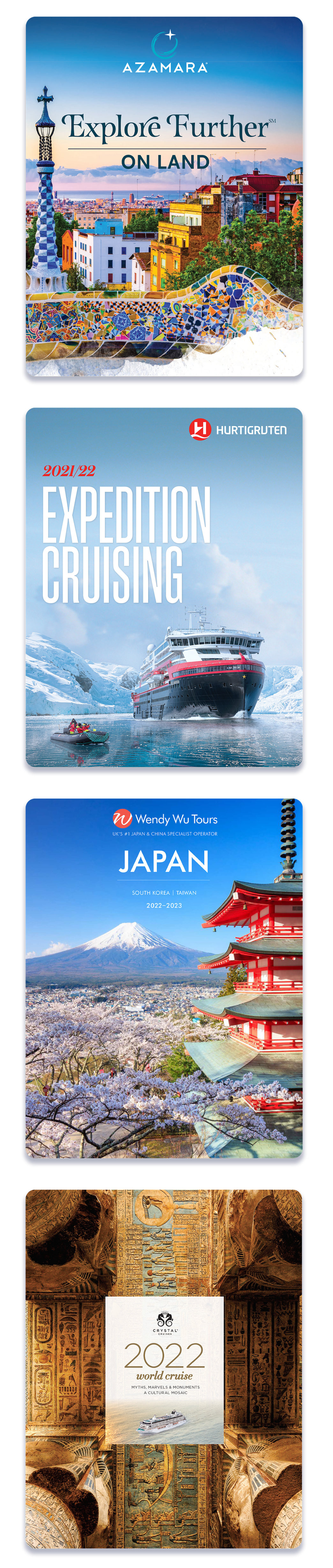 Four brochure covers vertical