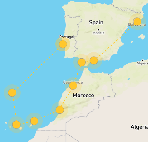 Example of a map from Widgety Holiday Search in the Mediterranean