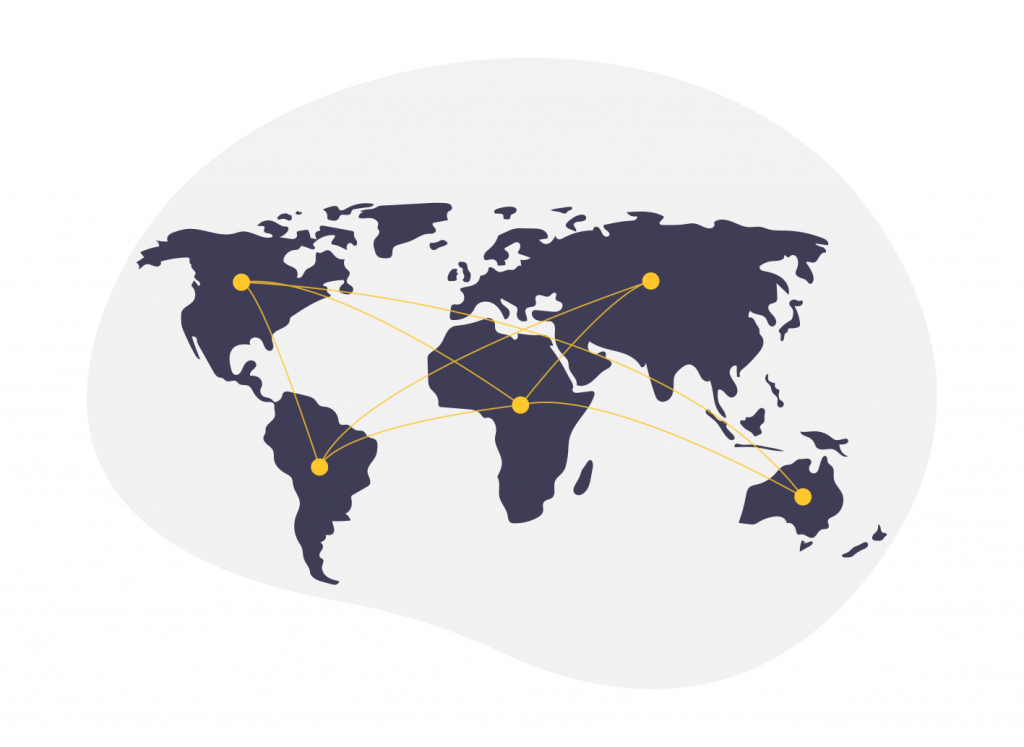 illustration of world map with lines joining up countries