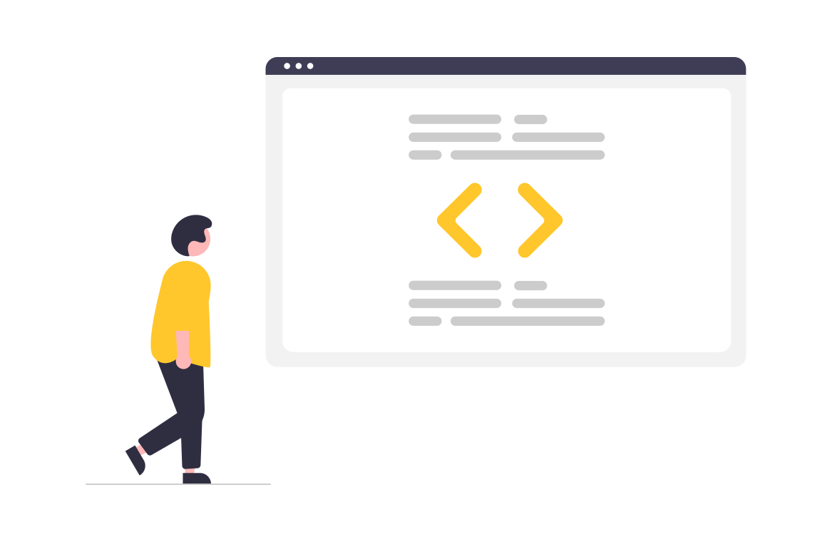 illustration of character looking at code