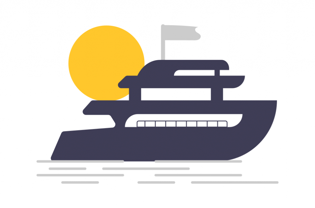 illustration of a yacht with sun behind